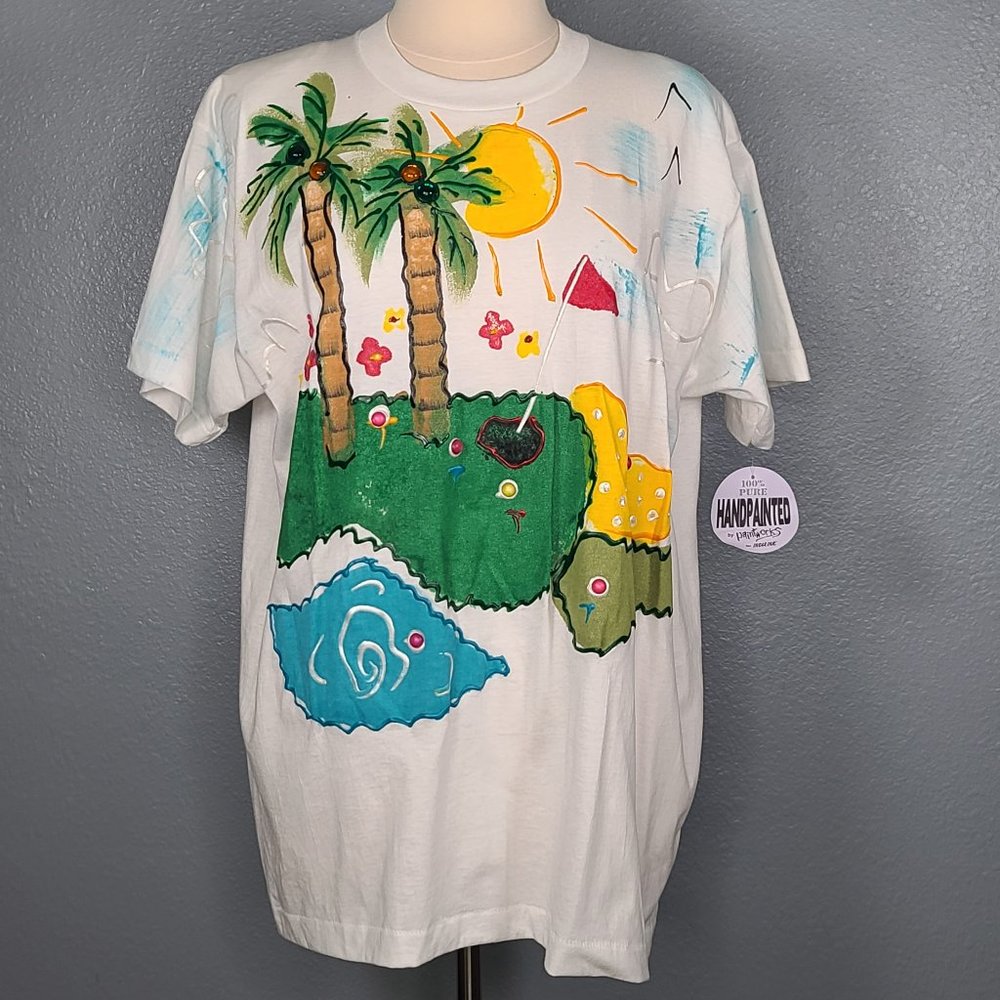 NWT Hand Painted Island Golf T-Shirt Top